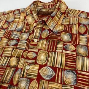 Tori Richard Honolulu Mens Medium Red Hawaiian Shirt Abstract‎ Leaf Cotton Beach